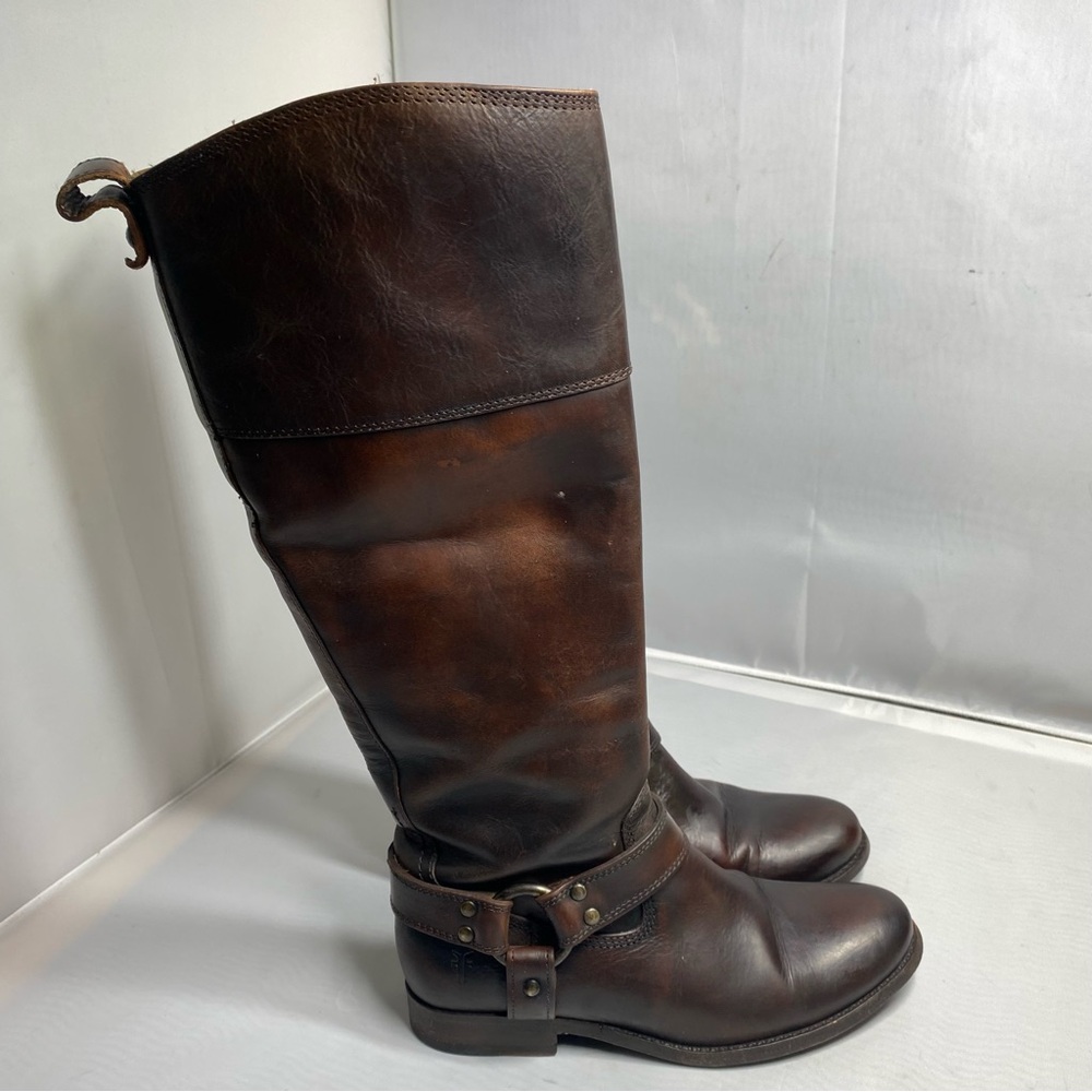 Frye Melissa Harness Inside Zip Tall Riding Boot Moto Boot Black Leather 5.5